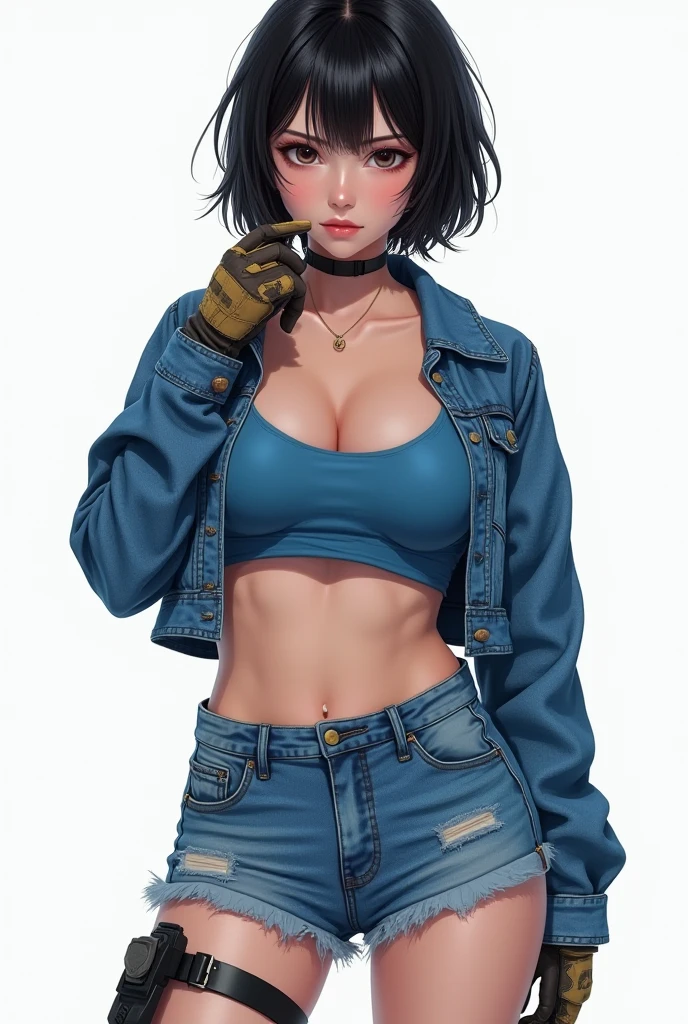 from street fighter,(big breast:1.5),dynamic poselonde hair), totally wide open her chest,big chest,((sketch style)),scribbles and marks,super perfect body curve,((skindentation)),S-shaped body,anime waifu (18 years old)-hot daddy-frivolity-body language, fit figure, red top, blue jean jacket, bad laughing,gorgeous perfect face, realistic style and super detailed renderings, superrealism,kawaii, zbrush, super-realistic oil, contour shadow-process - (Waiting to start)