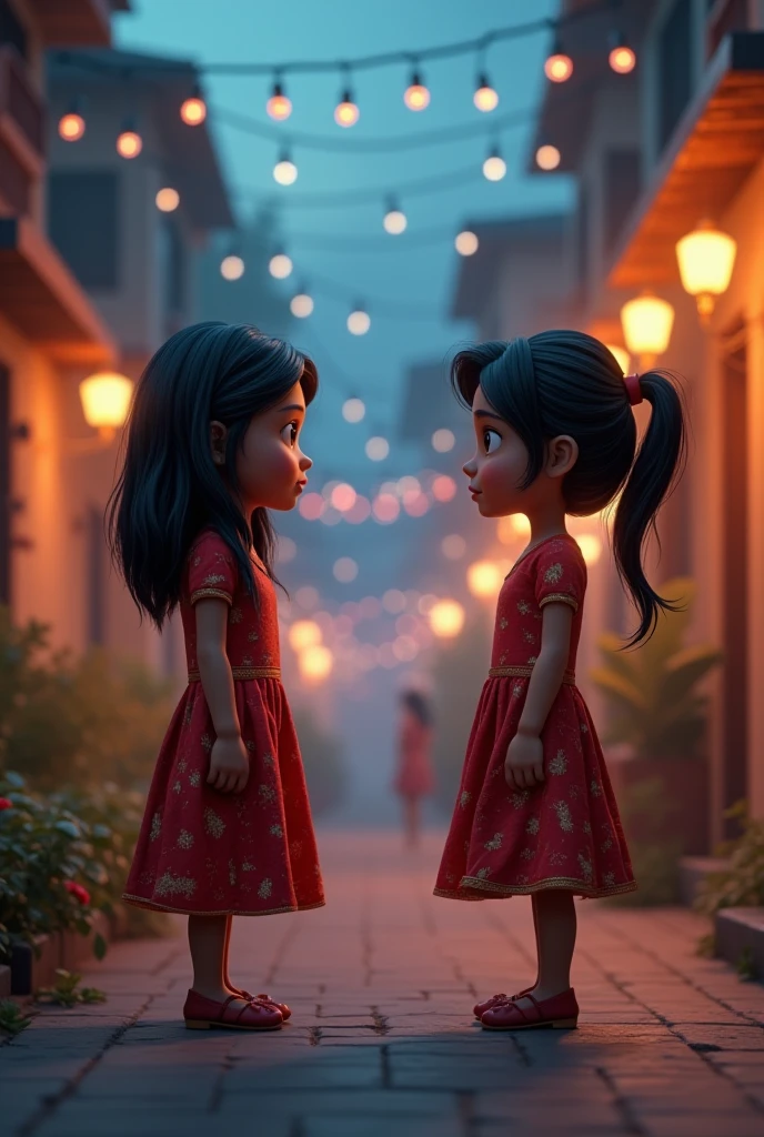 Roblox and in the background two people one person has black hair tied in 2 pigtails and has a black dress the second person has black hair in 2 buns and is wearing Strawberry clothes