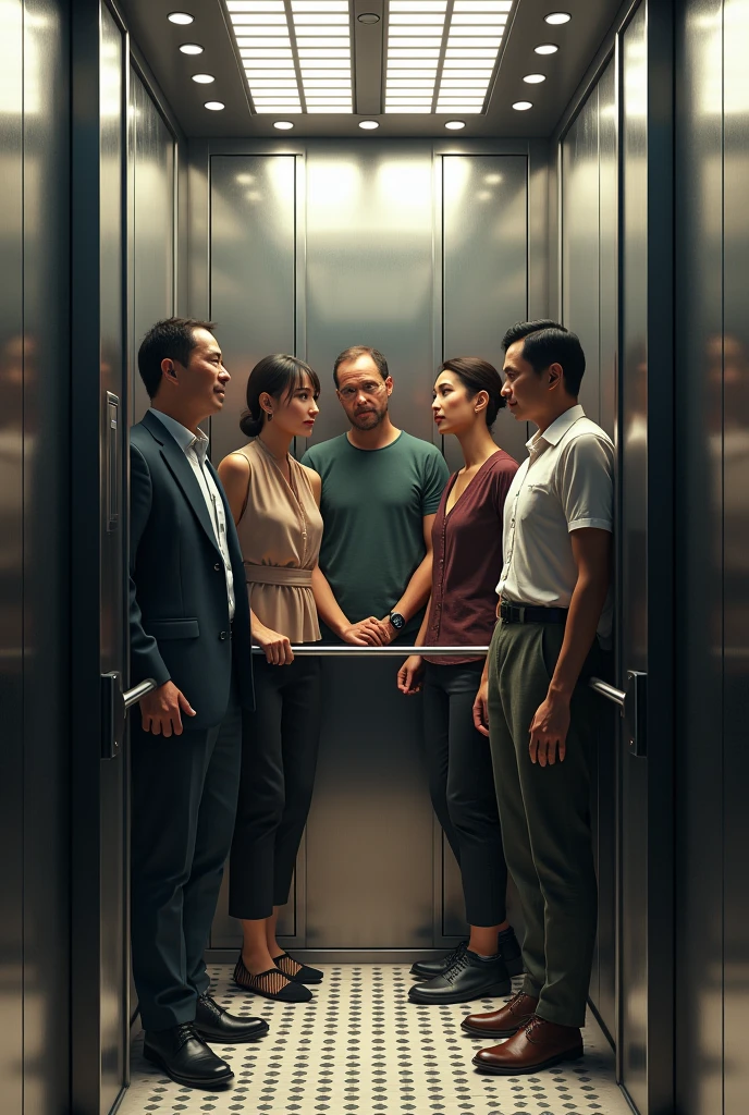 there are two people standing in an elevator with one woman, in an elevator, group of people in an elevator, behind the scenes, hidden camera photo, pov photo, in the dark elevator, photo 2 0 1 0, elevator, locker room, swim suite, so i advised her to get in line, photo taken in 2 0 2 0, photo shoot
