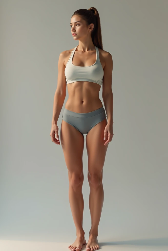 slim tall girl’s body with arm muscles