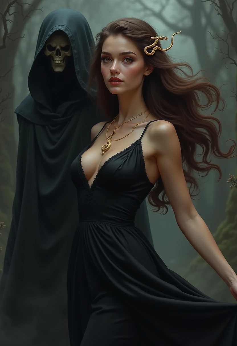 Gothic and sexy vampiress in a dungeon with a giant number of bloodthirsty ghouls waiting for their surreal anime mistress
