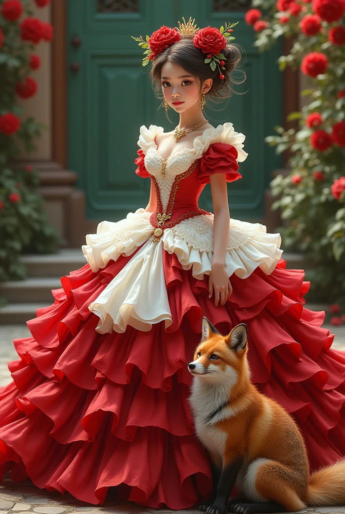 (8k, RAW photo, best quality, masterpiece:1.2), (realistic, photo-realistic:1.37), ultra-detailed, ultra high res, by Cutesexyrobutts, mature female anthro wolf, MILF, looking at viewer, seductive smile, ((wearing crown on head)), queen, beautiful detailed eyes, (floating hair), detailed clothes, regal dress, detailed fur, voluptuous, hourglass figure, cinematic lighting, professional lighting