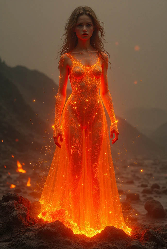 AN INCREDIBLY SEXY, CUTE AND SHY FUTURISTIC LAVA COVERED SUPERGIRL WEARING A SYNTHETIC LIQUID LAVA SUPERGIRL COSTUME AND CAPE. ABSURD 8K DETIALS AND TEXTURES. MASTERPIECE.