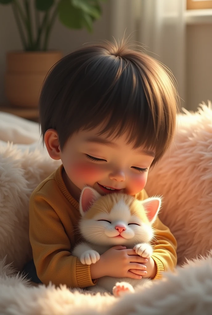 A ??? getting hugs from a cat furry