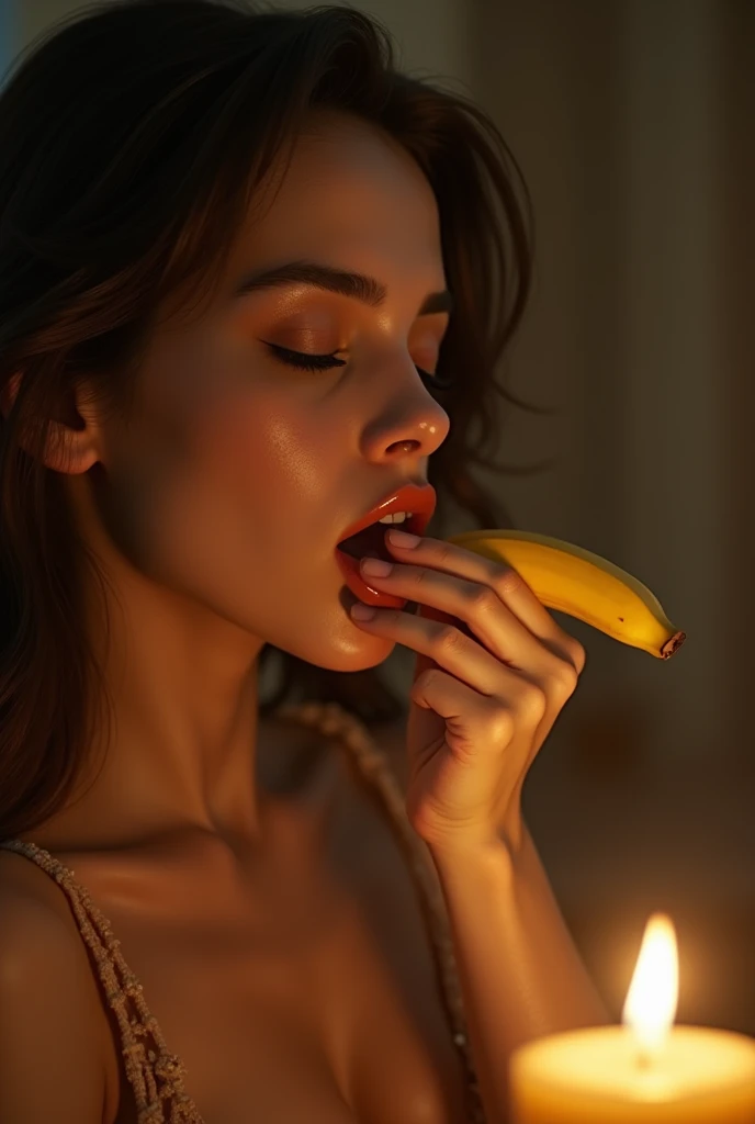 A woman experiencing sexual climax。While feeling ecstasy、Eating a banana。
