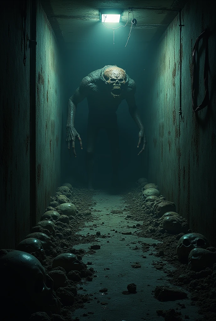 medium shot photography of a demogorgon with sharp tooth  inside a crypt, sharp focus