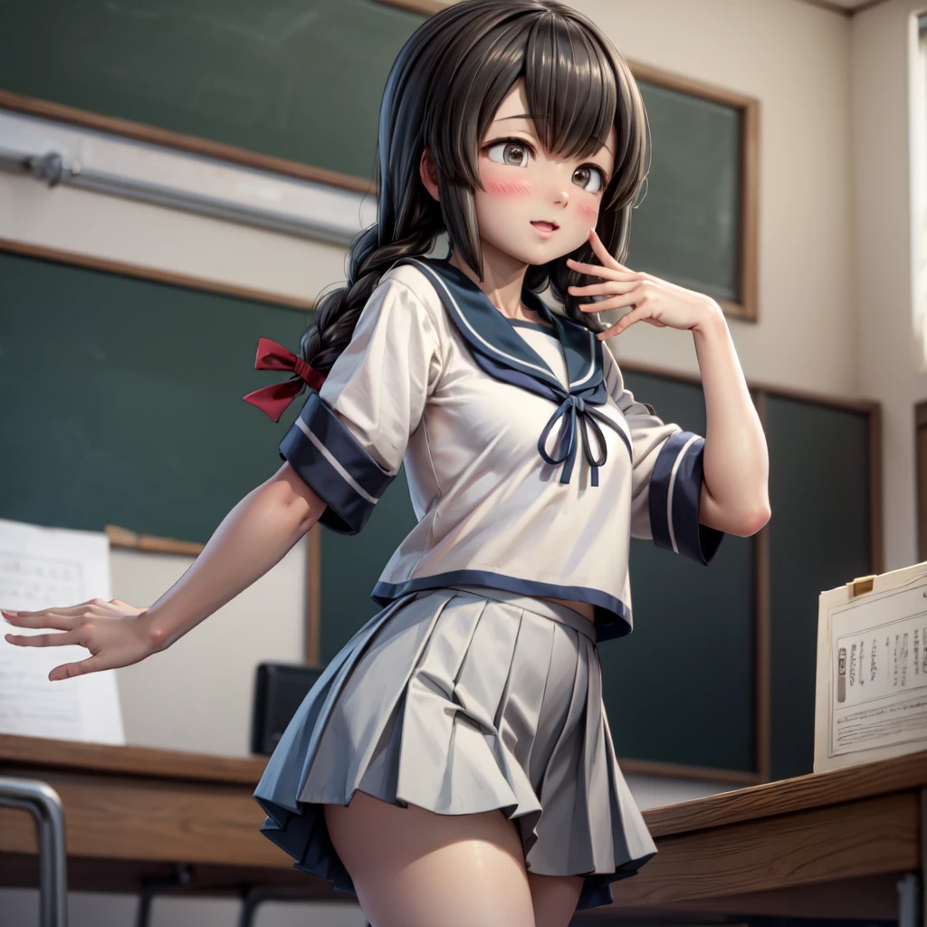 A school girl,sleeveless middy uniform