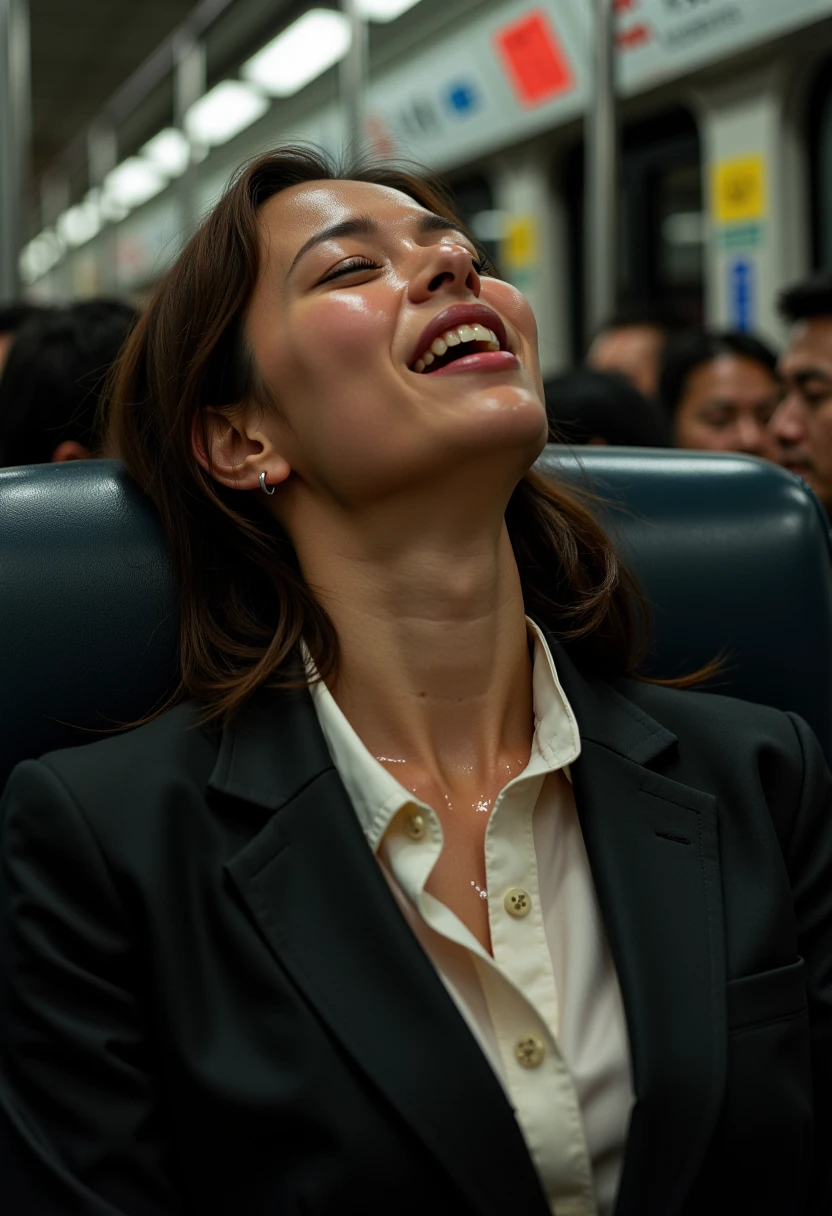    beautiful brown-haired woman   , Commuter trains in Japan,Crowded car interior,    Emmanuel wearing a jacket  ,  business suit,((    Screaming Orgasm  )) ,      Sharp Focus with Eyes Closed      , (   8K ultra HD :0.8),    more details  ,    RAW amateur photo   ,((  face close-up )),Frowning, Stimulate, frown,  Mouth wide open ,Panting face,it is,Chest, neck, and face shining wet with sweat ,Coordinating Your Chest to SEXY ,   Beautiful Actress Scandals ,  lean against the back of the chair ,  Leaning forward from outside   ,   man hugs a beautiful girl like the heroine of an idol anime  ,  sex,seat,sweatばんだ胸とデコルテ, sweaty,(  Wet Filter )  Climax Expression Reaches Her Butt  ,((length, Narrow nostrils,    chiseled face  ,Greek Nose,Realistic nostrils)),((sweat,  oily skin ))  face and body wet with water  ,  sexハードオーガズムの女性の顔をランダムで表現して,  ultra-realistic details 、Glittering Skin 