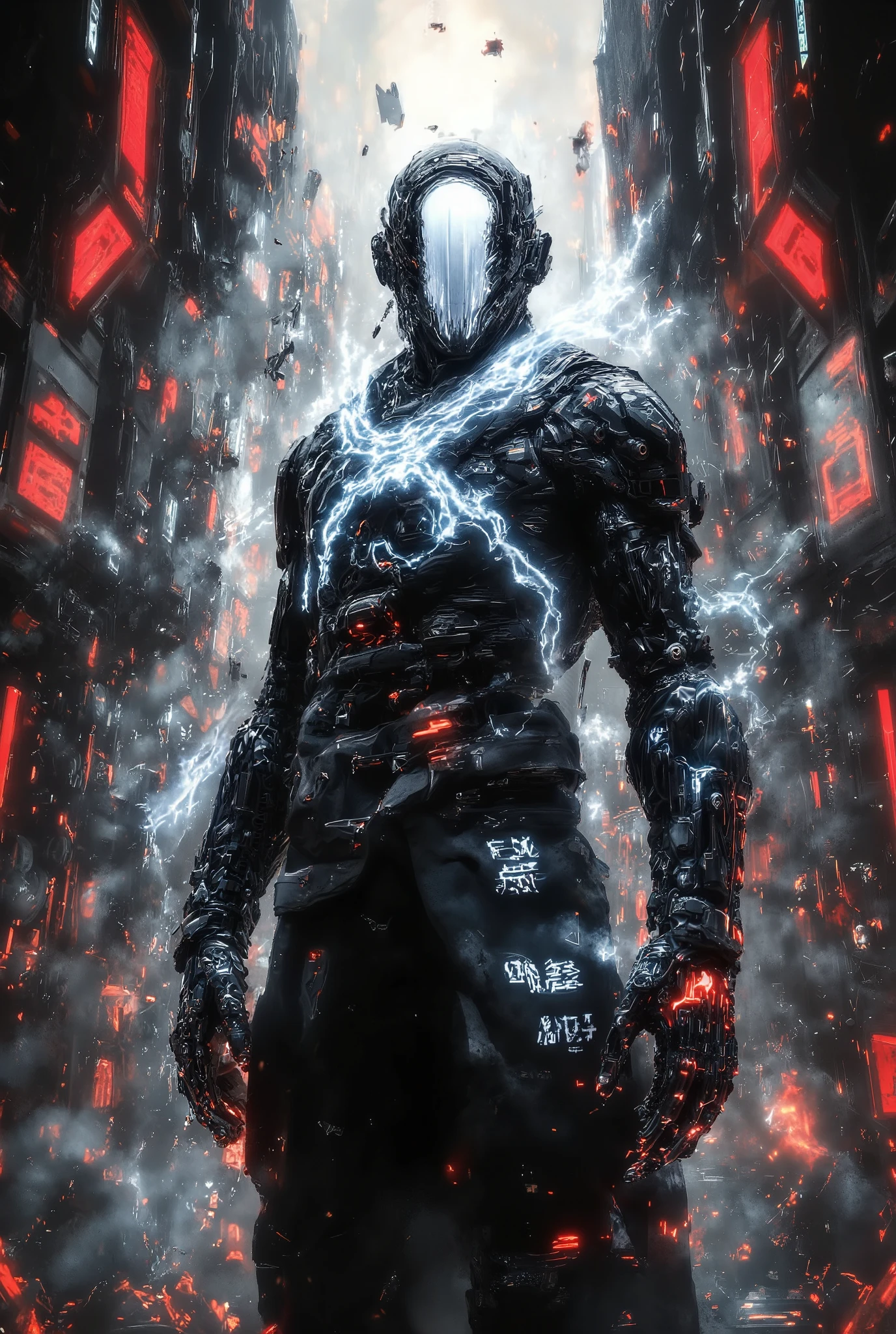 Create a poster reminiscent of the Soviet Union (USSR) era, featuring a sci-fi soldier wearing a (white horror mask). The background should depict an iron wall, with prominent red and blue colors dominating the scene. The poster should have a vintage, propaganda-style aesthetic, with bold and striking visuals that capture the essence of Soviet-era design. The sci-fi soldier should appear heroic and imposing, with a futuristic yet classic look that fits within the historical context. The overall style should be detailed and visually engaging, blending the retro elements of Soviet posters with a sci-fi twist.