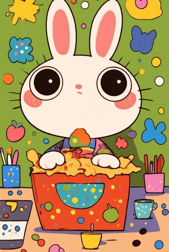     Miffy rabbit sitting on a box of nachos in the kitchen, ice cream ,  sprinkled with chocolate chips   ,Storybook illustration , close up   ,    close up   ,     60s cartoon    ,    Full color illustrations  ,    Additional Details   ,      60s style animation   ,Coloring book cover  , close-up,    close up   , 中景close up ,Anime pop    ,    minimalism  ,    textbook color illustration   ,  In the icloo ,   picture of any book   , Print!,    any book illustration   ,   any book illustration  ,   Animated Movie Stills  ,  Vignette ,  close up ,  close up ,  Full color illustrations ,    picture book illustration   , miffy art  