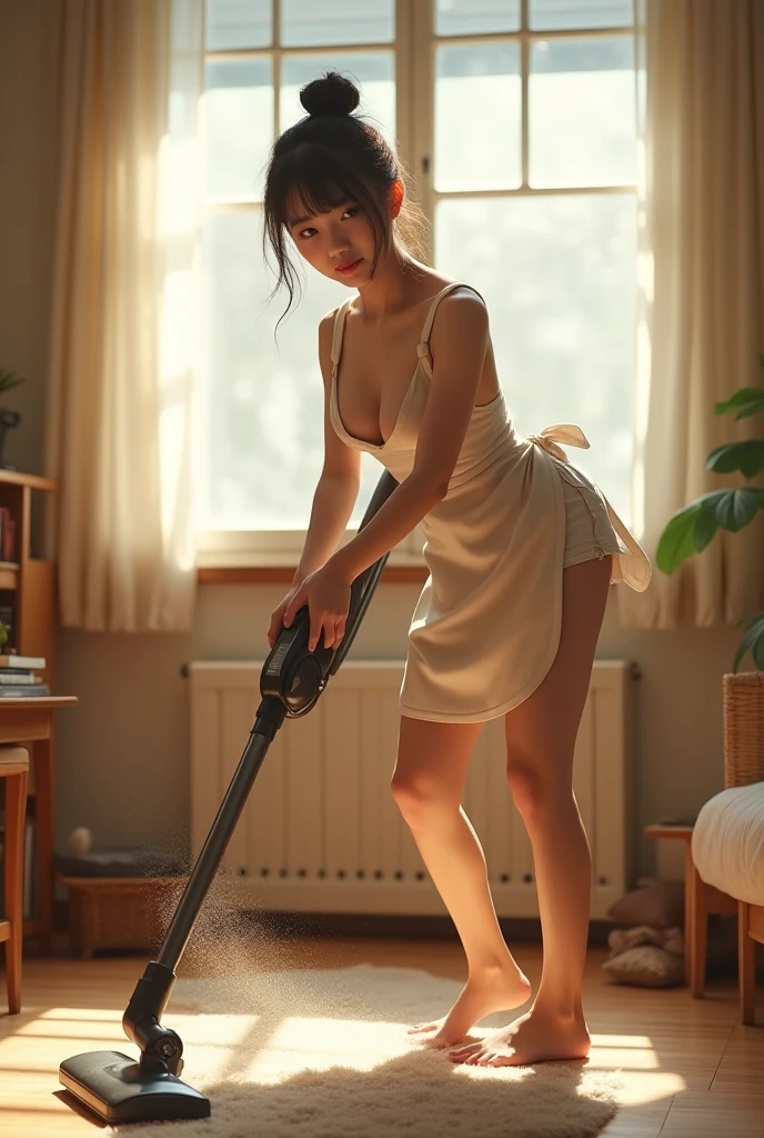 masterpiece, best quality, 2girls, (closeup1.3), (topless:1.2), 18yo , slim, small breast, short lskirt, cleaning a room, lode, smile, colorfull, desolate, sunny, (sun rays:1.3), watercolor,