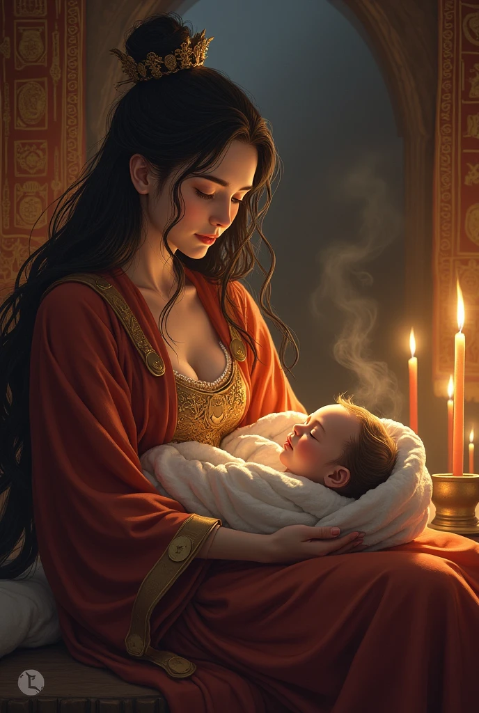 (Masterpiece) 8K resolution, mother holding baby, fantasy style,