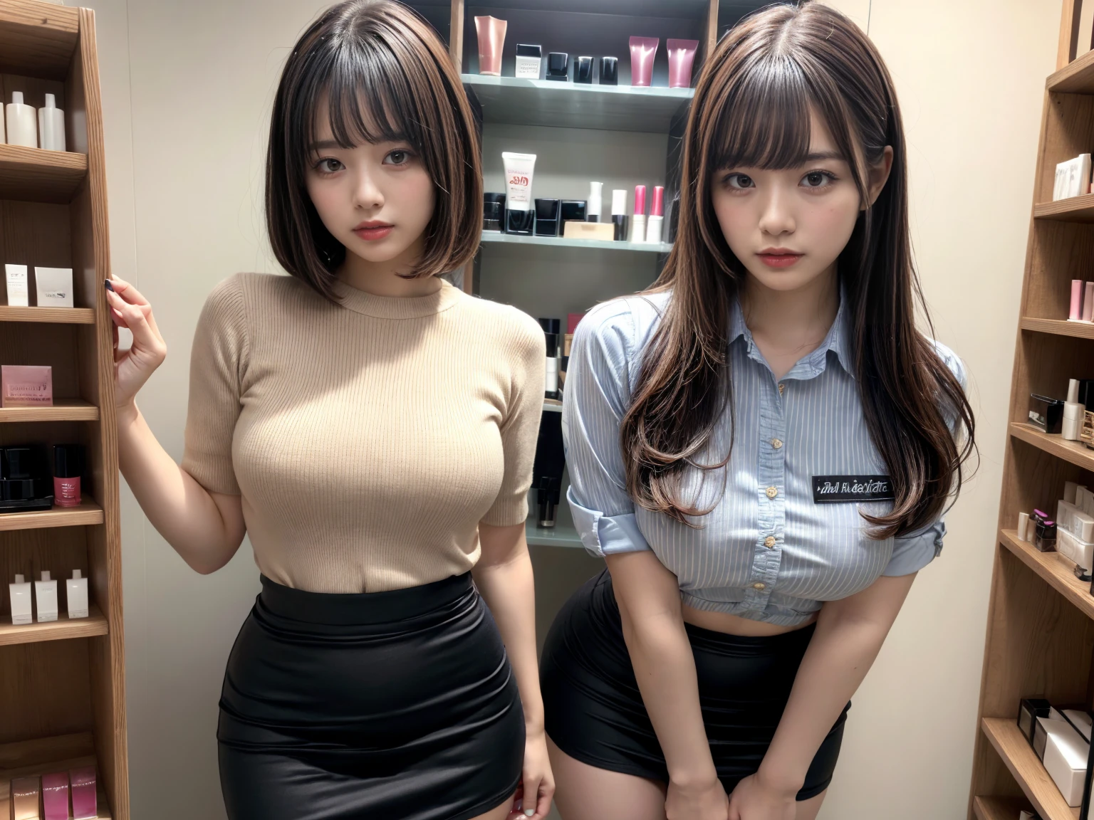 Close-up of a woman in a black shirt and hairstyle, miniskirt, flesh-colored panties, neat hair, bangs, Ji cuts, 2 4 years old female model, short hair, Yoshitomo Nara, Korean symmetrical face, Korean girl, beautiful Korean woman, avatar profile picture, Jayeon Nam, height 165cm, bangs