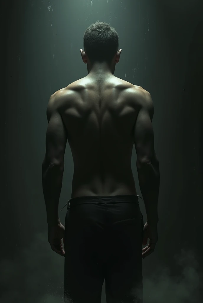 178 cm tall,76 km weight, flexible slim body, wave look short hair, men back side shadow image. Black and white photo. Black shade. Face not identified