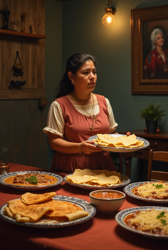 woman standing in front of a grill with a plate of food on it, salsa vendor, karla ortiz, lorena avarez, offering a plate of food, she is mexican, chilaquiles, by Nancy Carline, by Carey Morris, by Kathleen Scott, pilar, by Heather Hudson, by Kristin Nelson, yummy