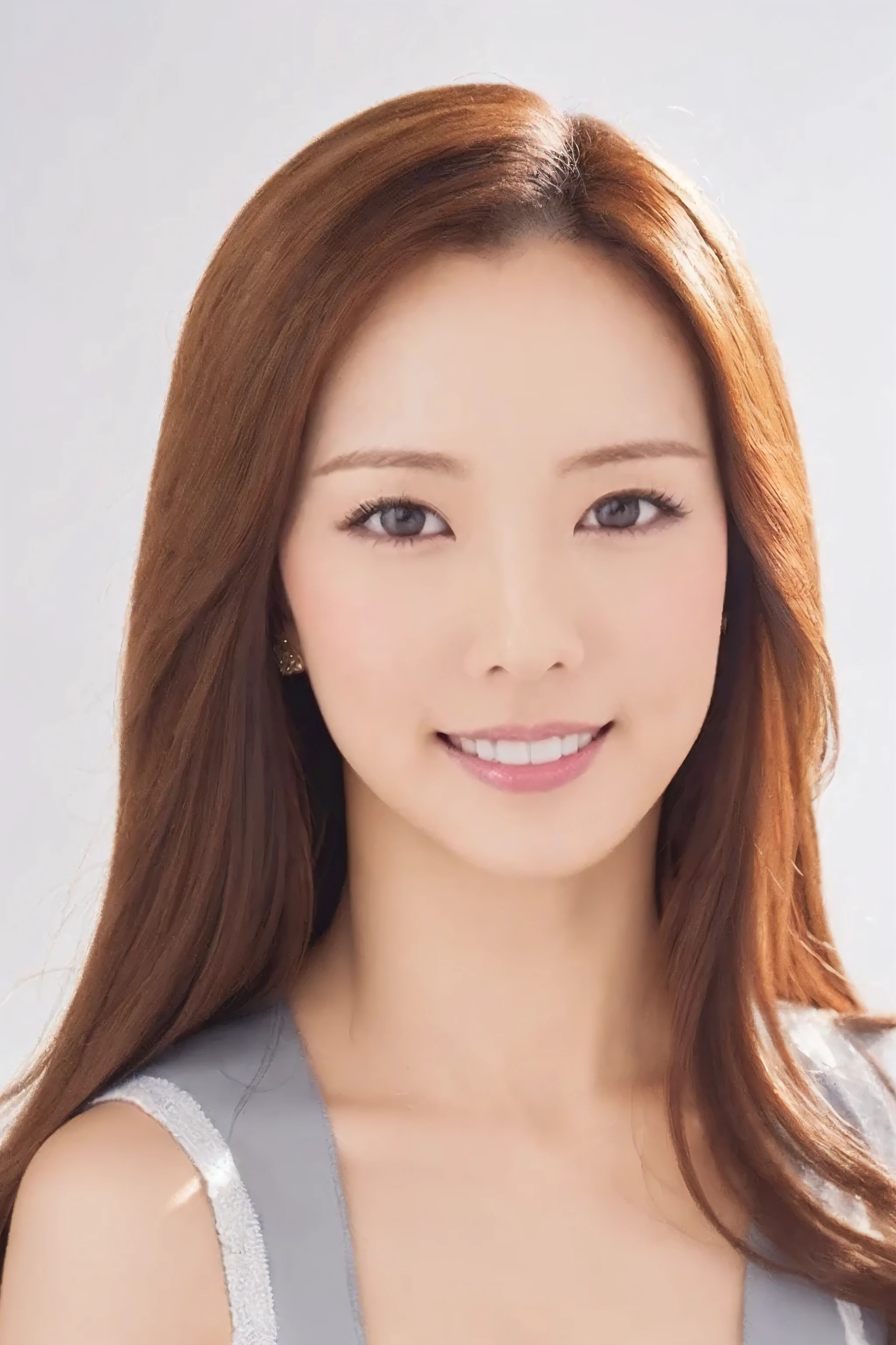 (( best quality )), ((8k)), ((masterpiece: 1.3)), ( perfect appearance ), ( Photorealism : 1.6), (The), (Mature Woman), ((Age 58)), (( portrait)), Beautiful, transparent eyes, smile, light grey background,