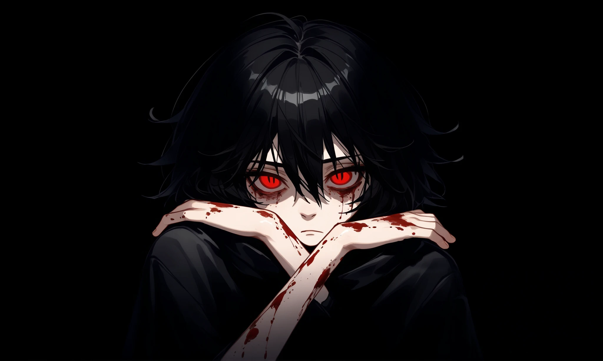  1 very dark guy, nineteen years old . solo.  1 dark guy ,  black shaggy hair ,  tattered hair falls on my eyes , ( black hair ),  black disheveled hair with bangs on the eyes,  long black bangs , ( His eyes are red ),  red eyes are barely visible from behind the hair , грустный взглyad, ((shadows under the eyes,  pronounced dark circles under the eyes  , dark circles under the eyes from lack of sleep,  spilled eyes , взглyad исподлобья, усталый взглyad)),  black hooded cloak like a sorcerer , (( black robe )),  the snake wrapped around the guy's body , a snake with dark green scales , , a clearly drawn detailed snake, background is black,  also against the background of glowing green neon , yadовито-зелёные светящиеся пузыри, yad, Snake Charmer, повелитель yadа,  black background , darkness, Blackness.
yad, всё покрыто yadом, парень повелевает yadом, парень управляет yadом, black background , darkness, darkness, One,   1 boyHigh definition  ,   masterpiece fails , Accuracy,  better quality,   detail,   high detail  , quality,  High quality ,  main detail ,  retina ,   ultra high definition  