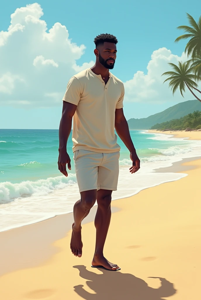(dessin cartoon) day scene, un homme noir, cheveux court, petite barbichette, regardant devant lui avec le menton haut, Determined and sincere outlook, sourire en coin, Dressed in a white tracksuit with no writing, basket bleu marine, beau jeune visage, 18 I, soft volumetric lights, , (cinematic: 1.3), Intricate details, (ArtStation: 1.2), skin spots, (Rousseur: 0.9), detailled eyes, Micro Details, FUJI XT3, photoreallistic, photorealism