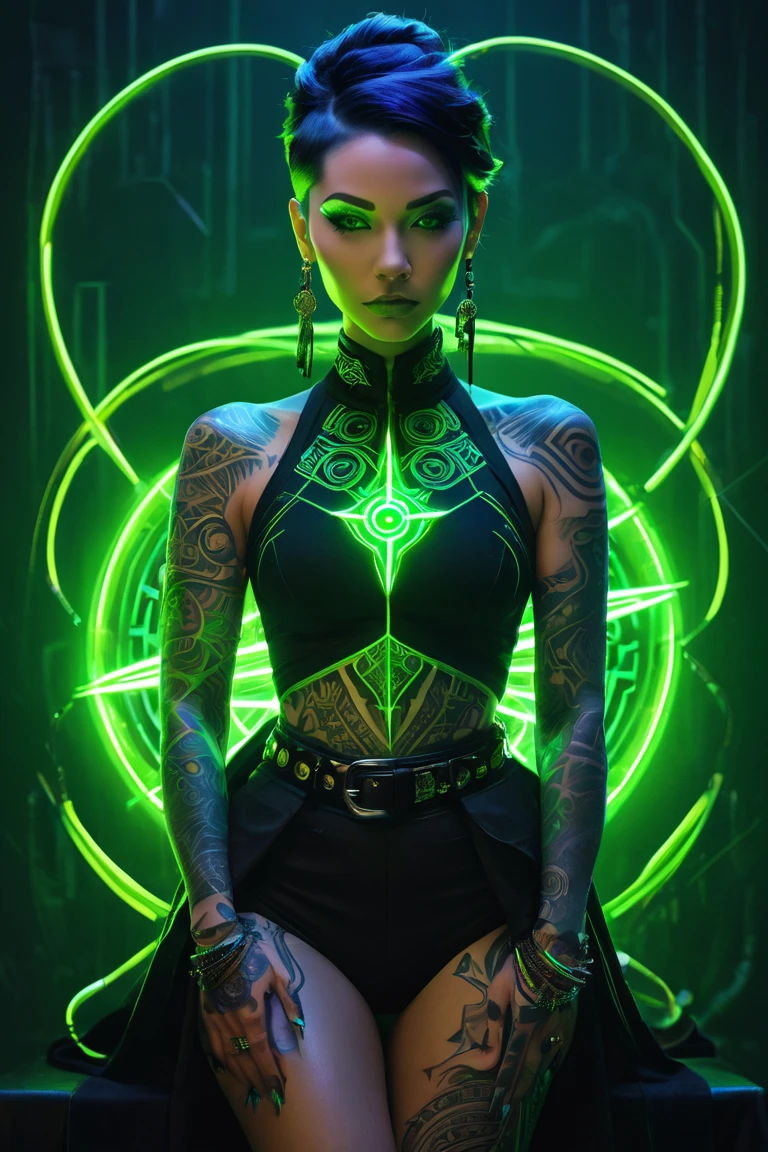Hr giger tattooed sexy seductive dead girl,perfect face, hyper realistic detailed neon, full body view, perfect nipples, (look from the back:1.2)