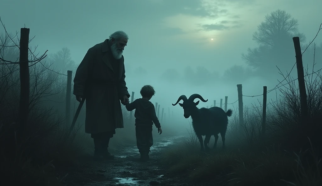 Continue the scene with the same young boy, described earlier, now engaged in a tense conversation with an irritable older man named Yrsek. Yrsek has long, unkempt gray hair and puffy, tired eyes, his face showing signs of exhaustion and hardship. His appearance is gaunt and worn, reflecting the toll of his responsibilities. Yrsek, the boy’s superior, stands with an air of frustration, his voice sharp as he addresses the boy. The setting remains within the stable, with the dark, looming presence of the bull still nearby, adding to the underlying tension. The contrast between the boy's quiet determination and Yrsek's frazzled, weary demeanor creates a charged atmosphere as they discuss a matter of importance, the weight of Yrsek's authority clashing with the boy's emerging strength and resolve.
