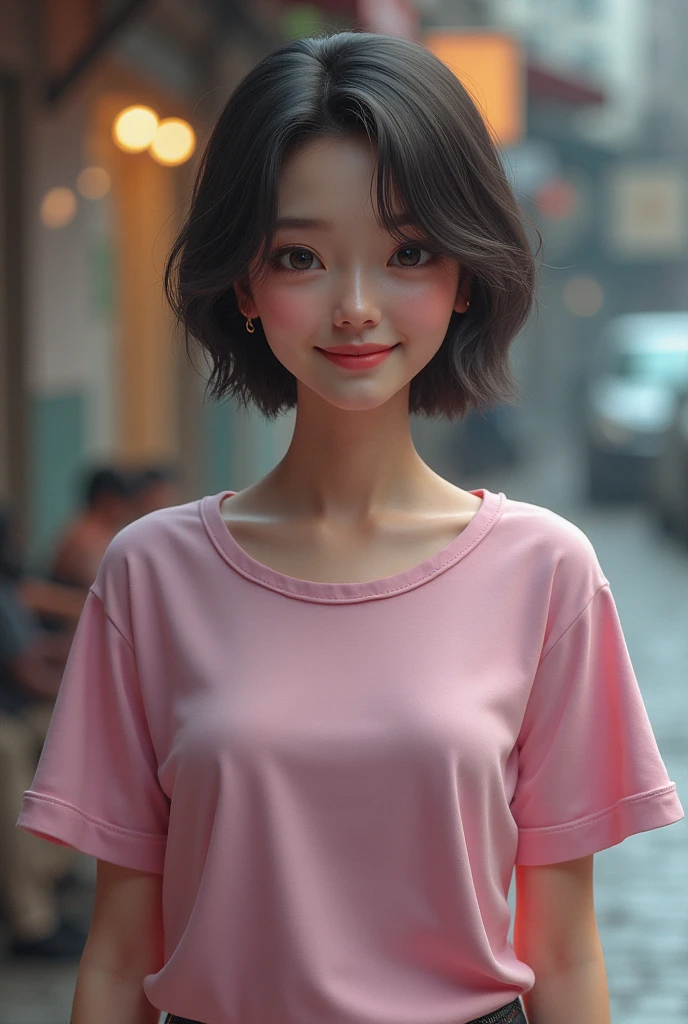 6girls, Many women, beautiful detailed eyes, horrified, scared, screaming, beautiful detailed lips, extremely detailed eyes and face, pink t-shirt, white jeans, standing on a street corner, award winning, intricate details, photorealistic, cinematic lighting, volumetric lighting, depth of field, beautiful face, striking pose, dynamic composition, vivid colors, warm tones, dragon