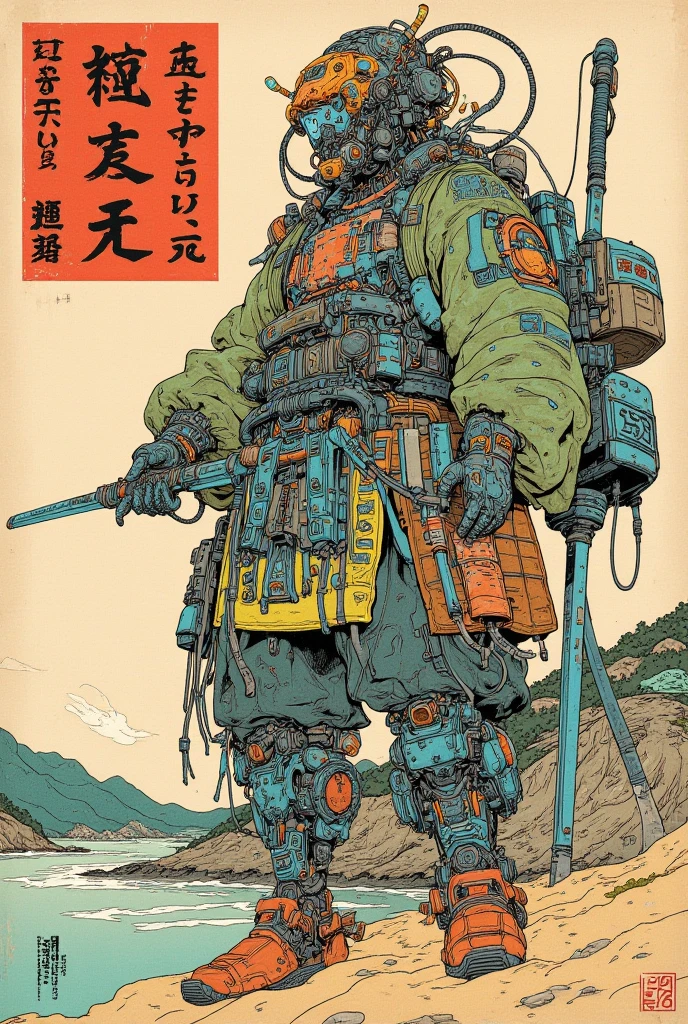 There is a picture of a cyberpunk samurai ,   this is a picture with super fine details inspired by Utagawa Kuniyoshi,  Ukiyo-e, Nichos  art aesthetic, Shiro Masamune style ,  Biomechanical Details ,  Hyper Detailed Illustration ,  a mixture of anime samurai and cyberpunk organic matter ,  detailed steampunk illustration, Nichos ,  detailed cyberpunk samurai animated illustration ,松の木