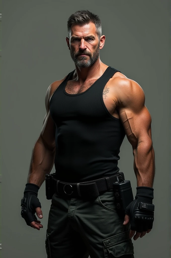 A hyper muscular rough stronger old American, aged 41, wearing a executive suit and tie made with Kevlar and latex fabric morphs into Spawn2023-inspired combat suit, male focus, bara, gear, belt, ultra detailed eyes, jacket, gauntlets, boots, tight shirt, thick thighs, big pecs, abs, amazing physique, shoulders, arms, biceps, legs, trending on Artstation,standing at camera, looking at viewer, 4K, HD, masterpiece, unreal engine, octane render, intricate details, intricate scenery, 