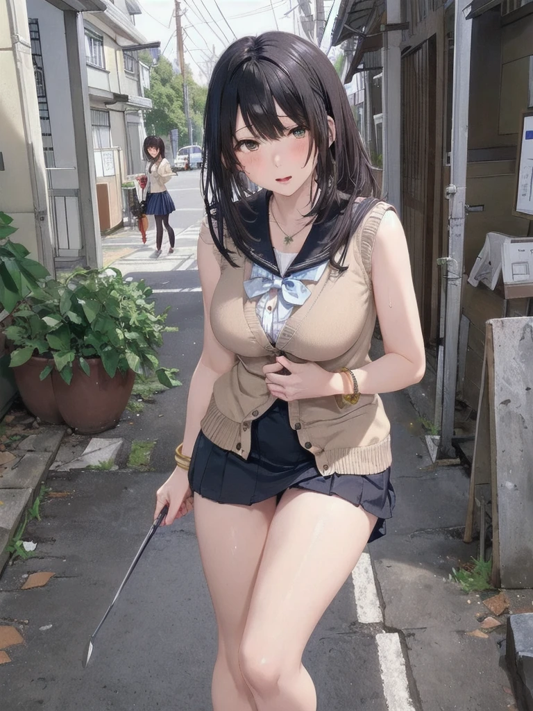  
NUDE、Ayase Momo、Brown Hair、Lifting her shirt to show her ,Lifting her skirt to reveal her hairless pubic area、Pleated skirt、loose socks、、slender、NUDE