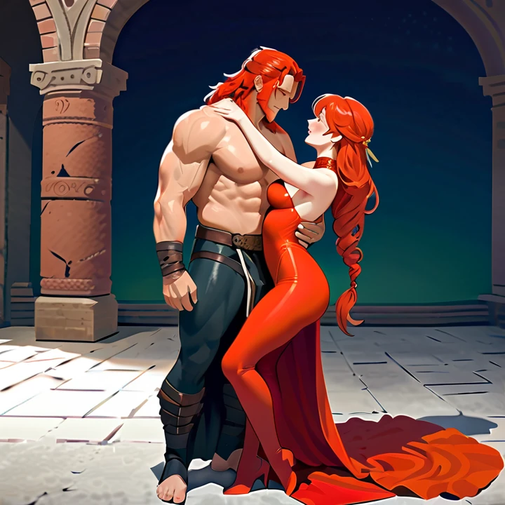 (1girl, 1boy, duo:1.2, (boy is fucking her hard, standing) ), (girl is (redhead long hair), perfect body, detailed eyes ), (boy is nude with big penis, (Long blonde hair):1.2, muscular, bulky):1.1, (background pool)