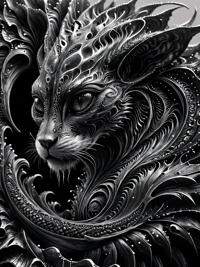 chimera with terrifying presence intricate details, symbols, abstract, realism, sharp focus, masterpiece, sharp details, sfw, illusionix, illusion, black ink