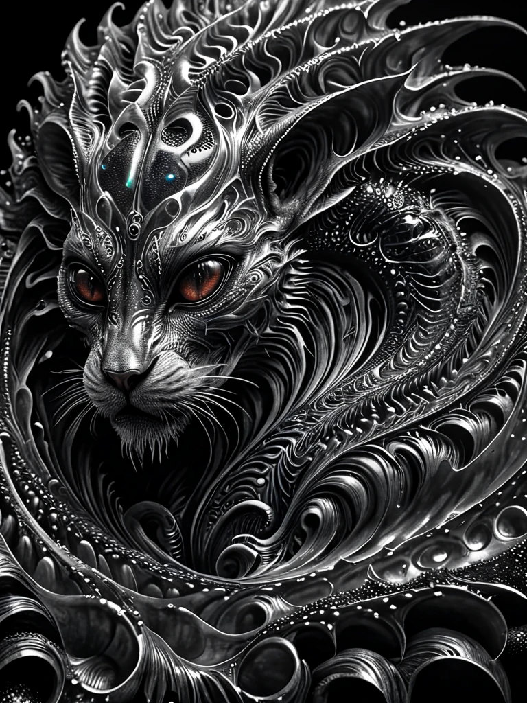 chimera with terrifying presence intricate details, symbols, abstract, realism, sharp focus, masterpiece, sharp details, sfw, illusionix, illusion, black ink