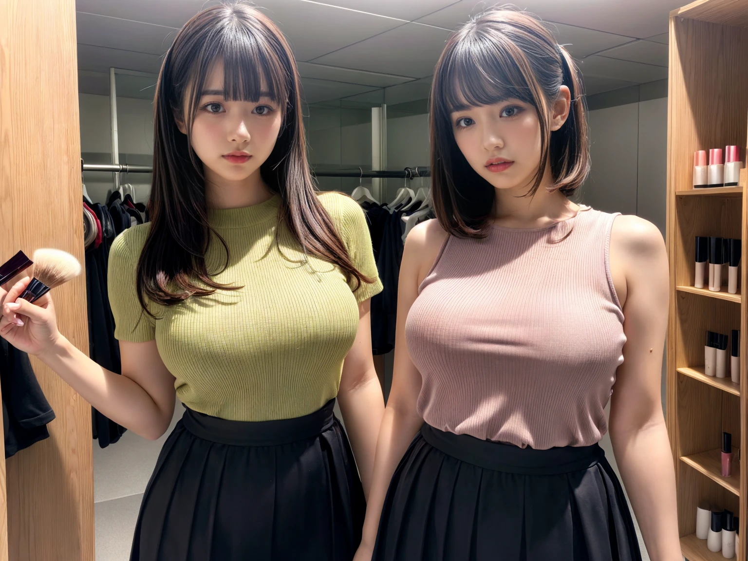 8K、High definition、Ultra Detail、Photorealistic、High resolution、reality的で正確な描写、reality的で正確な人体構造、Highest quality、Lots of Japanese women 、Multiple Beautiful Girls、集合photograph、girlたちの記念撮影(8K、Raw photography、Highest quality、masterpiece:1.2),(Black Hair:1.5),(Cute hairstyle、Bobcut、Very short hair、ponytail、Twin tails:1.4),(6 high school girls、girlたちはみんなとても美しい、wear 、:1.6)、(V-neck sweater、tie、Check skirt: 1.2)、(Clothing that emphasizes the shape of your chest、Beautiful breasts:1.6)、(Group attendance at school:1.4)、超High resolution,(girl' School changing room:1.4)、(Japanese women: 1.2),(Realistic:1.37)、Photon Mapping,reality、(everyone is so cute, Like an idol: 1.7)、(Cute Smile: 1.7)、(Round face: 1.8)、(Baby Face: 1.2)、Physically Based Rendering、Depth of field rally background、photograph,(all wear short skirts、Angle from below、Your thighs are beautiful: 1.5)、whole body、Great quality