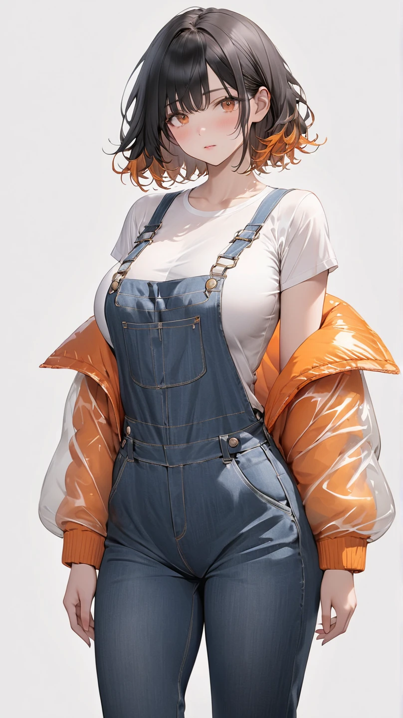 girl genie,(((1girl))),((girl with extremely cute and beautiful hair)),

(large breasts:1.4),(((orange hair:1.35,short hair))),(((eyes_orange:1.3))),intricate eyes,beautiful detailed eyes,symmetrical eyes,((fat)),((((lustrous skin:1.5,bright skin: 1.5,shiny skin,very shiny skin,shiny body,plastic glitter skin,exaggerated shiny skin,illuminated skin,wet legs))),(spider lower abdomen,narrow waist,wide hip,athletic body,inflated legs,detailed body,(detailed face)),

cute,slutty,seductive,erotic,(nsfw),

((woman mechanic wearing tattered worn-out stained military overalls)), ((his only clothing is overalls)),(((nipples covered by overalls:1.3), grunge, oily, sweaty, dirty, ripped)),show skin,((wet clothes)),

(dynamic pose:1.0),((happy)),(centered,scale to fit dimensions,Rule of thirds),

cyberpunk city by the ocean at night, with bright neon signs and dark stormy clouds and puddles, scenery:1.25,

artistic photography,(photography taken by sldr),highres, sharp focus, (ultra detailed, extremely detailed), (photorealistic artwork:1.37),(extremely detailed CG unity 8k wallpaper),((synthwave background theme)),(((vibrant colors))),(intricate background),(masterpiece),(best quality),