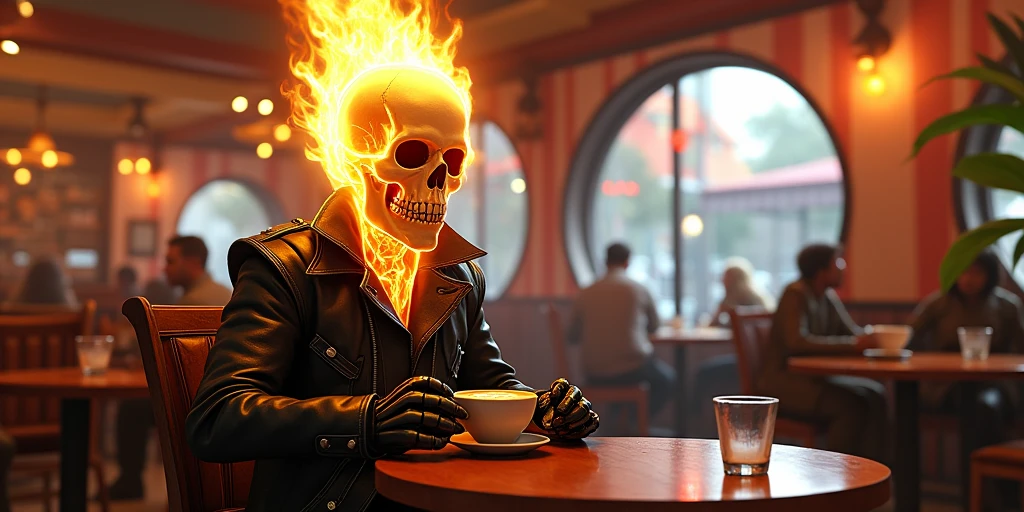Ghost Rider drinking a beer