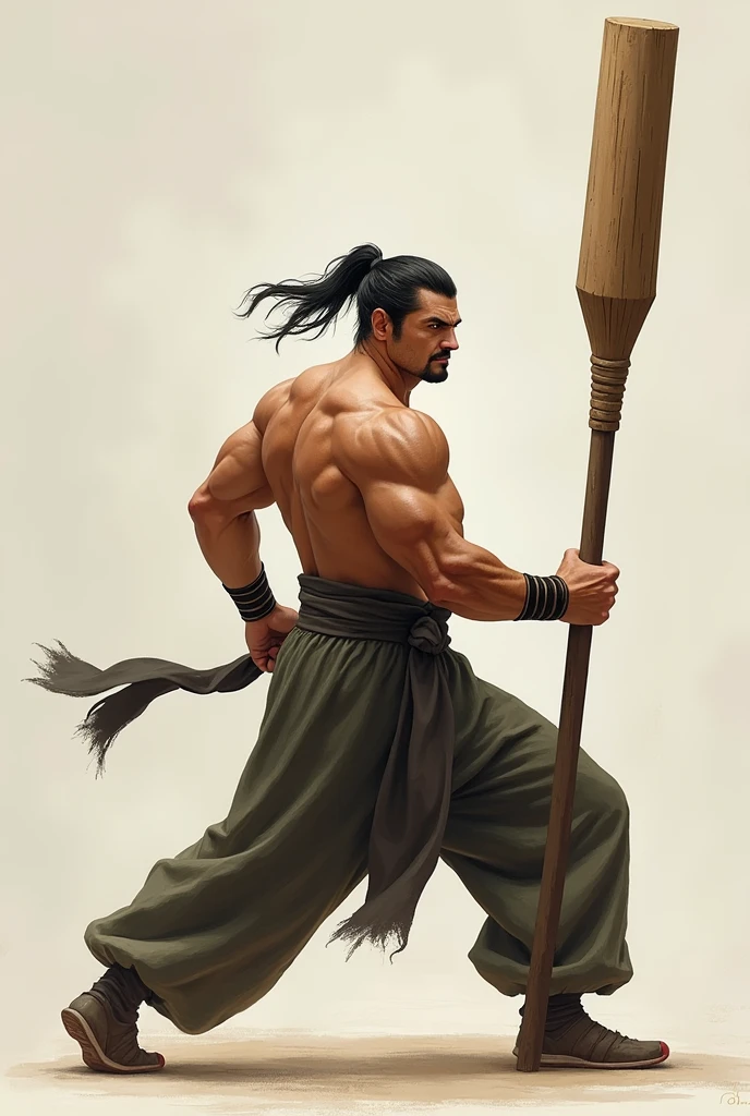 (Masterpiece, best quality: 1.2), traditional Chinese ink painting, naked male warrior standing, big penis expose, tattoo, muscular