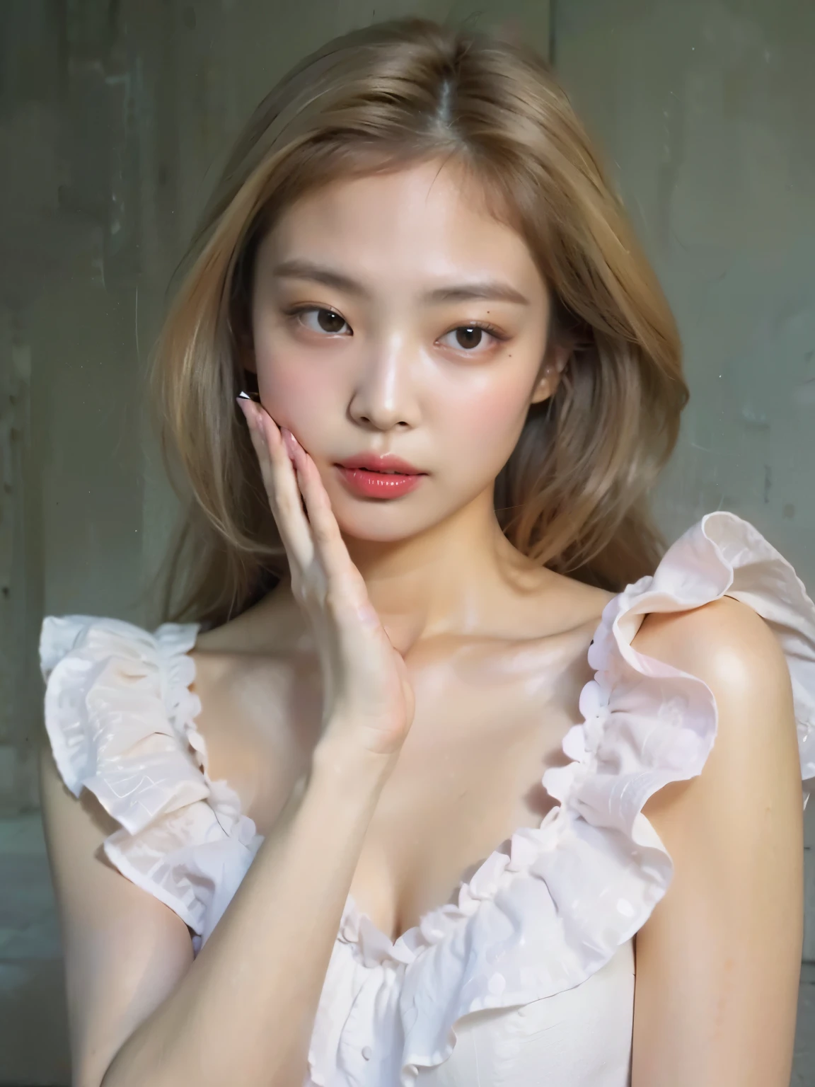 (masutepiece:1.3), (8K, Photorealistic, Raw photo, Best Quality: 1.4), (((A Japanese Lady))), super model, (1girl in), Beautiful face, (Realistic face), (Long Blonde Hair), Beautiful hairstyle, Realistic eyes, Beautiful detailed eyes (Yellow eyes), (Realistic skin), Beautiful skin, (Sweaters), absurderes, Attractive, 超A high resolution, A hyper-realistic, Highly detailed, Golden ratio, 23years old, full body Esbian