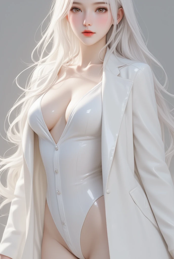Sexy Woman with ,golden curly hair,Blue eyes,white fox ears,wear black office suit
