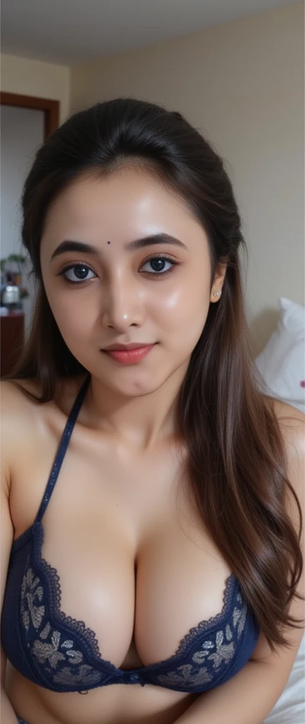 Raw photo,From (((selfie point of view))),Front pose,indian,30 year old,(masterpiece, best quality:1.2), 1girl,hourglass tall chubby but slim,flat tummy,solo body photo,(( tall fleshy body)),mallu body, (showing her navel), sexy premium lace lingerie, breasts,cleavage, sexy long waist, brown hair, cleavage, large breasts, lips, lipstick, photorealistic, detailed facial features, surreal lighting, dramatic shadows, real life, realistic composition,sexy hip amd waist,no piercing, fleshy body and navel, looking at viewer,from a bedroom with messy background, taking selfie, ((no navel piercing)), tired after sex,( on her fours), fleshy navel,((( no piercing))), flat midriff, navel folds visible, unpierced navel, no make up, hands up, armpit showing, side body view, view from side, ((showing armpits))