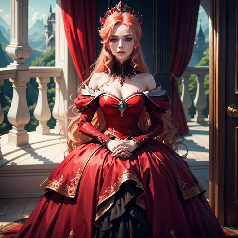 Poison Ivy wearing a red wedding dress, highly detailed, perfect composition, UHD, intricate