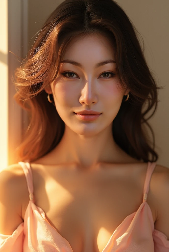 (Cowboy Shot、Highest quality、8k、Award-winning works、Ultra-high resolution)、One beautiful woman、セクシーなShiny Crop Topを着て、Inside the room、Shiny clothes (Shiny Crop Top:1.8、Glossy olive color training gear),(blonde:1.1)、Bright color contacts、Perfect Makeup、Bright and shiny lipstick、(Very heavy makeup:1.2)、(Deep pink around the eyes:1.1)、Beautiful bright eyeshadow、Heavy makeup around the eyes、(Big Breasts:1.2)、very long wavy hair、(Romantic affection:1.1)、The best smile he had when he saw me、(Many of them emphasize the body line.:1.1)、(Strongly blurred vibrant Harajuku city background:1.1)、(Strongly blurred background:1.1)、Accurate anatomy、Ultra HD Hair、(Ultra-high resolutionの完璧な美しい歯:1.1)、Ultra-high definition beauty face、Ultra HD Hair、Ultra HD Shining Eyes、輝くUltra-high resolutionの美肌、Ultra-high resolutionの艶やかな唇, Very detailed, close your eyes, Nose and mouth,Face Focus, Extreme close up of face、 Symmetrical face,Realistic nostrils、Natural smile
