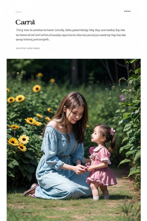Mother and 5-year-old daughter picking flowers from the ground