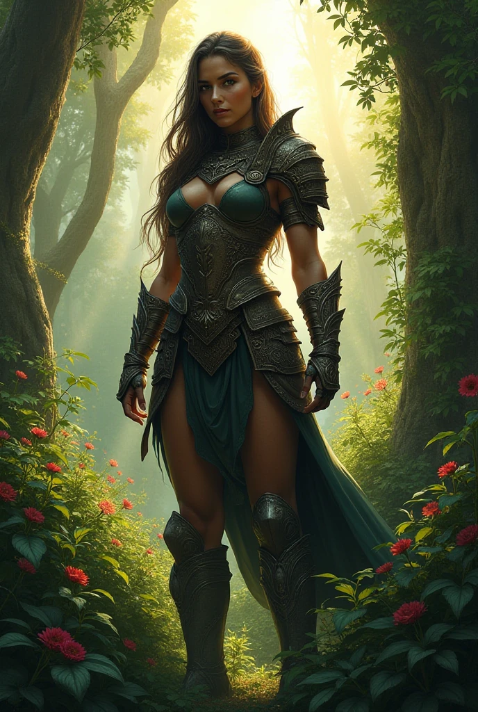 ((16-year-old))) black girl, (((light skin))), warlock, magical aura surrounding her, she is in the forest with monsters surrounding her, (((thigh gap))), (((cameltoe))), (((close-up full body pose))),  long black wavy hair, high heel boots, (((druid style armor made of leaves))), (((Dungeons and Dragons style art))), fantasy art, Rich, Deep Colours, (intricate details:0.9), (HDR, hyper-detailing:1.2), (natural skin textures, hyper realisitc, soft light, Sharp),