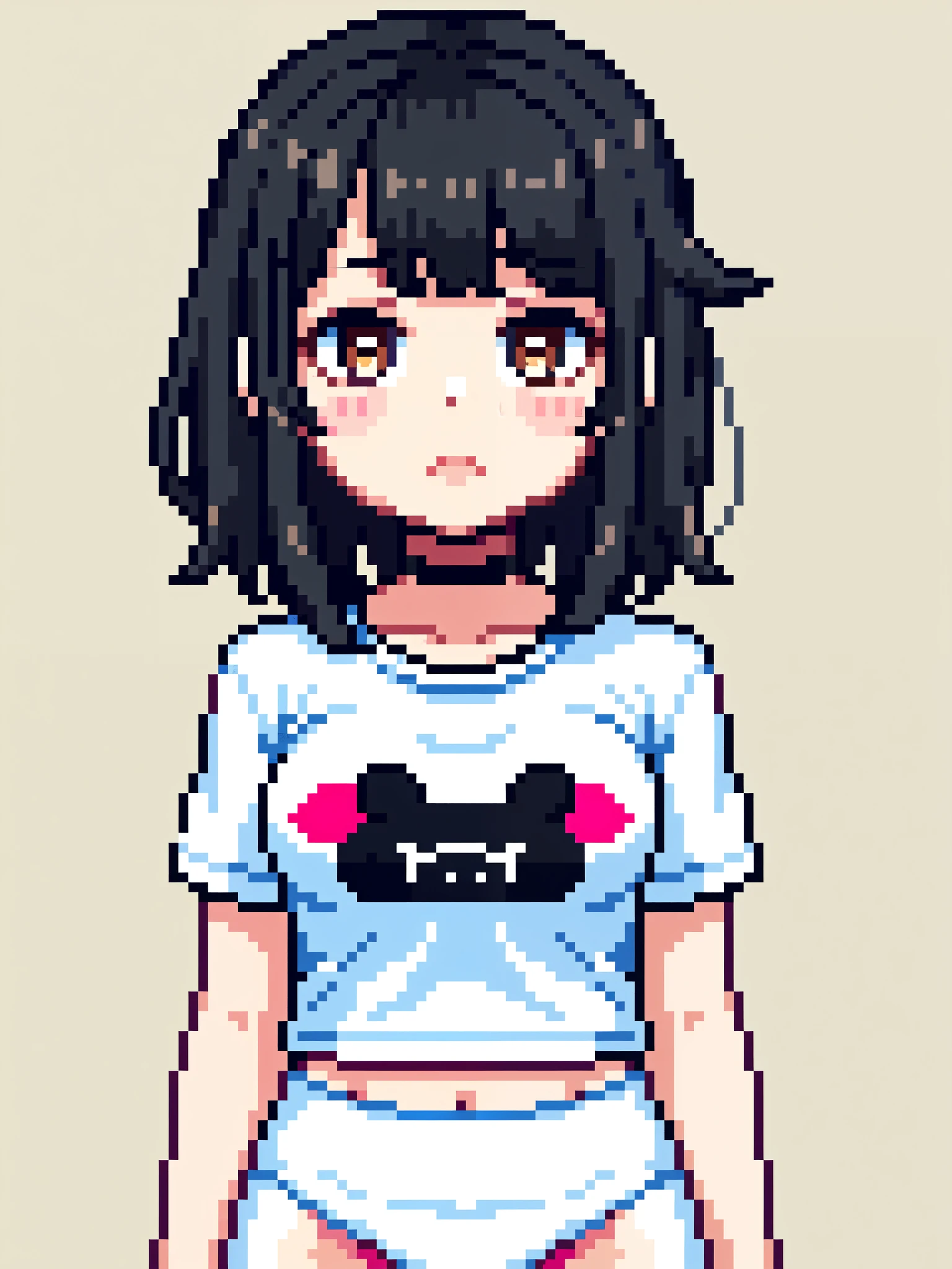 Raw photo, 1girl, ite, flat chested, nipples, body, tiny boobs, tshirt white, cute bear face on tshirts, black hair wolfcut hairstyle, brown eyes, ahegao expression, blushing on her cheeks, seducing expression, white panties,