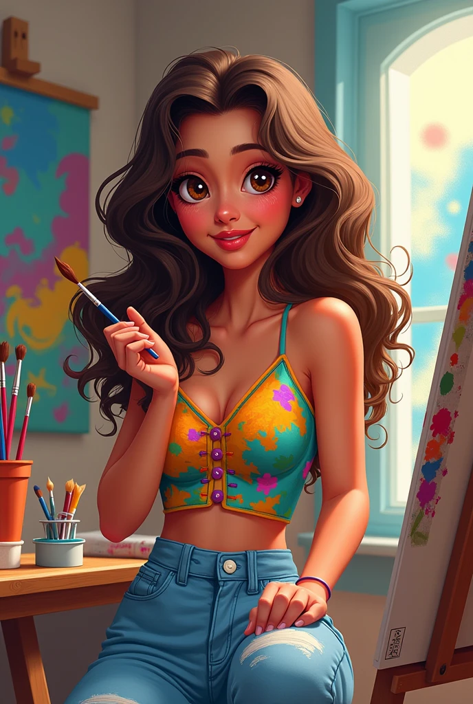 A cartoonist AI image of woman with a background of his room