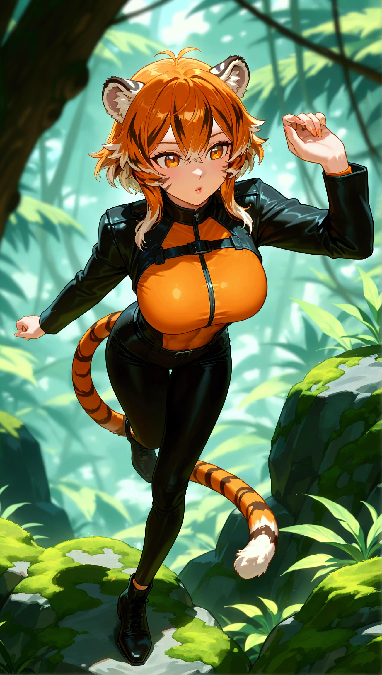 dragon fusion,dragon girl,full body painting,whole body concept,Tiger,Full body tight suit,vagina,tentacle fusion,biological core,NSFW,tentacle tail,fluffy tail,Insert dick tentacle into pussy