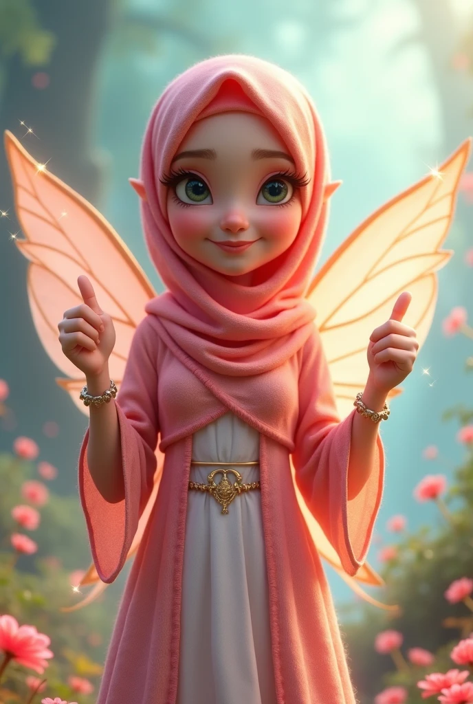 Hijab Muslim. Wear pink white. Pink google on head. Very cute. Age 15 year old. Can flying and have a super strong power