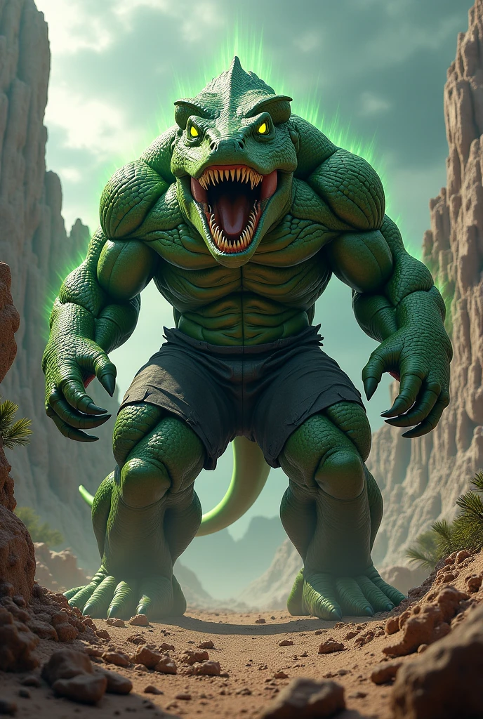 Rendered in ultra high definition, a muscular earth elemental poses confidently in intricate briefs. His sculpted physique showcases the strength and power hidden within the earth. His deep-set eyes, full of wisdom, gaze intently at the viewer, and his detailed facial features display a subtle smirk. The earth elemental's skin is covered in intricate veins, revealing the intricacy of his organic form. The earthy tones of his body contrast sharply with the vibrant, glowing briefs that highlight his muscles. The scene is set in a serene, natural environment, with a soft, warm light illuminating the earthy surroundings. This masterpiece, created by