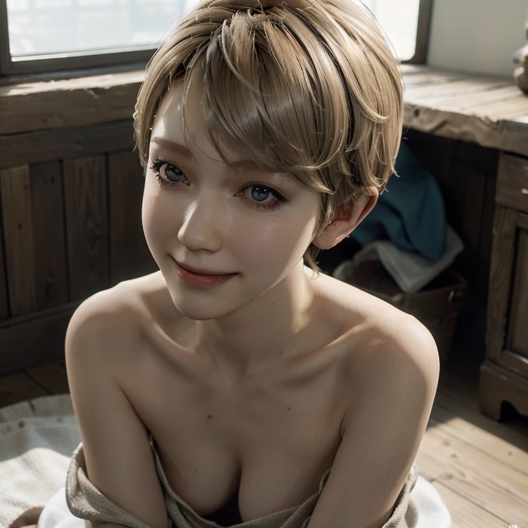 (ultra detailed, masterpiece, absurdres)) DBHKara, 1girl, short hair, blonde hair,nsfw,smile,nude