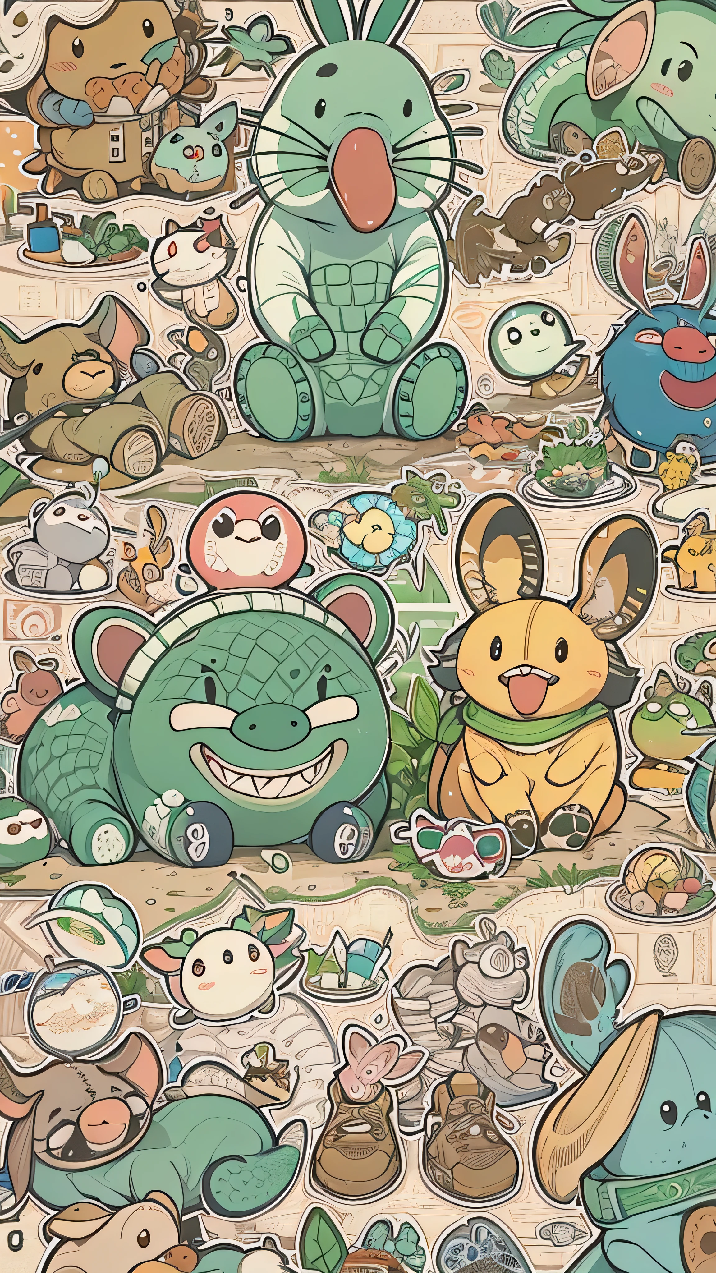 There are many different  cute cartoon animals, elephant, Crocodile, Patterns of rabbits and other animals in this photo,  cute, Hand-drawn illustrations,  colorful , Wang Chen, Crocodileのロキ, Art Cover, ƒ5.6,🦩🪐🐞👩🏻🦳; 🌞🌄 , code, 🪔 🎨 metaverse