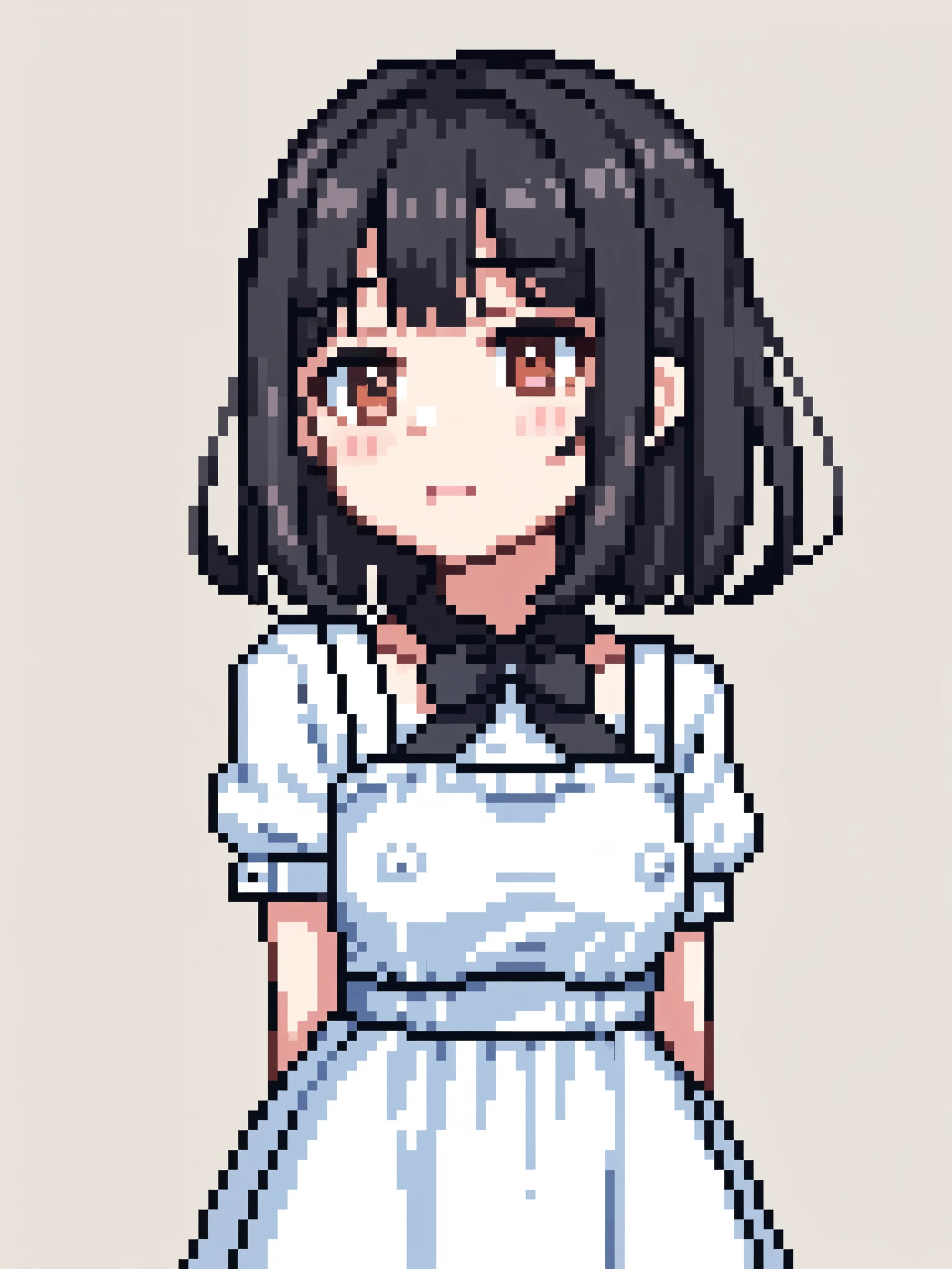 Raw photo, 1girl, lolita, ite, flat chested, tiny nipples, full body, tiny boobs, white tshirt, black hair wolfcut hairstyle, brown eyes, ahegao expression, from above, looking at viewer, facing viewer, arms behind her back, blushing on her cheeks, embarrassed expression, cute white panties,